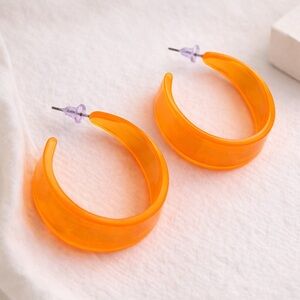 Neon Orange Acrylic Hoop Earrings Chunky Translucent Statement Bold Trendy